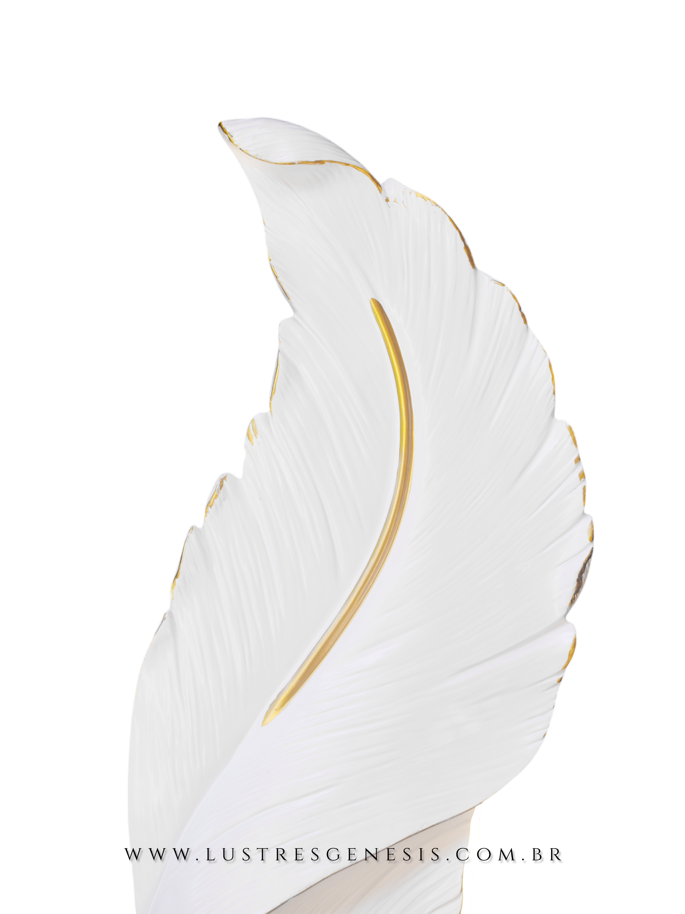Arandela moderna de LED em formato de pena branca e detalhes dourados, ideal para quarto, cabeceira de cama, lavabo e quarto infantil.